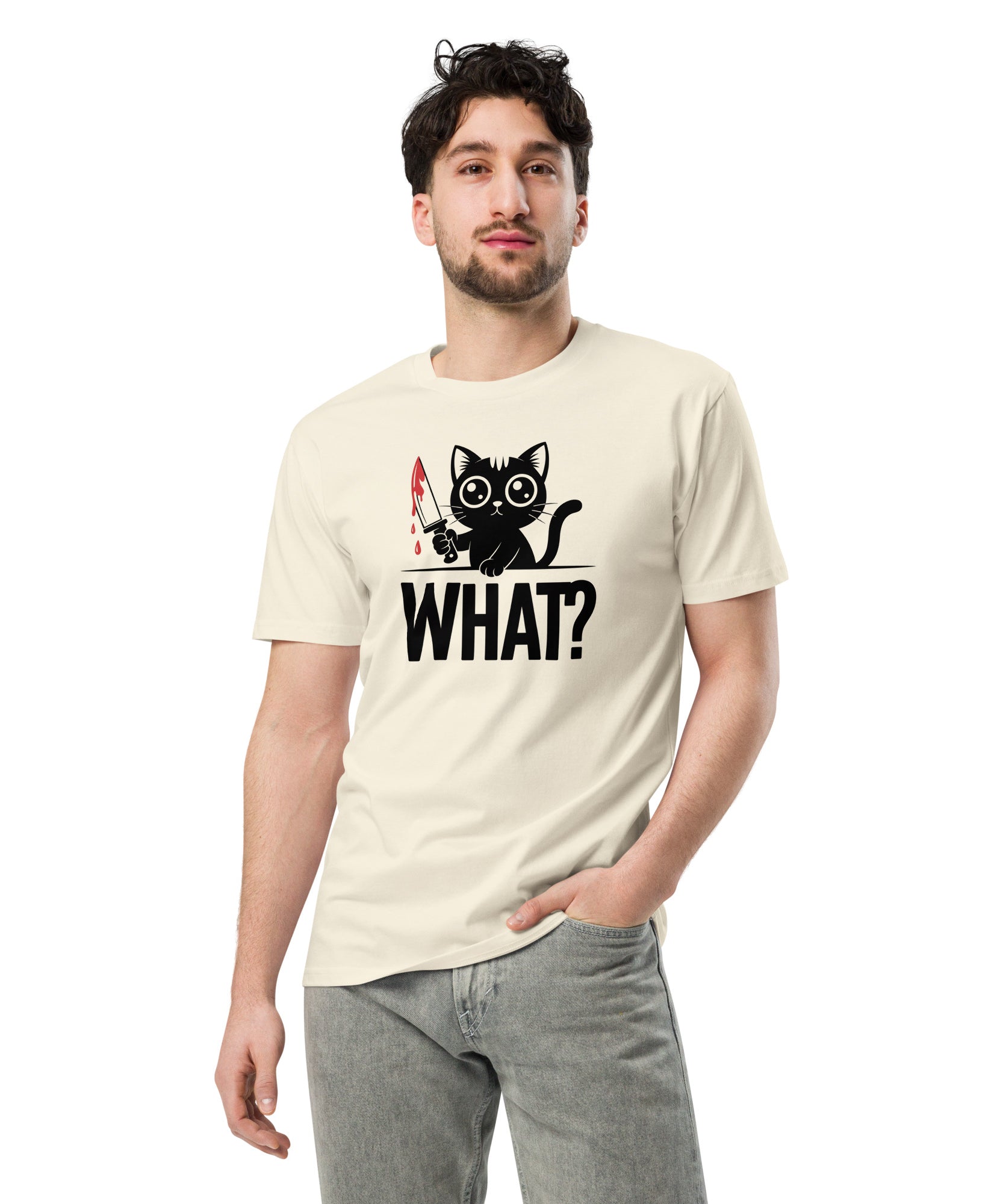 Funny Horror Cat What Graphic Unisex Premium T-Shirt | Gallory Hive