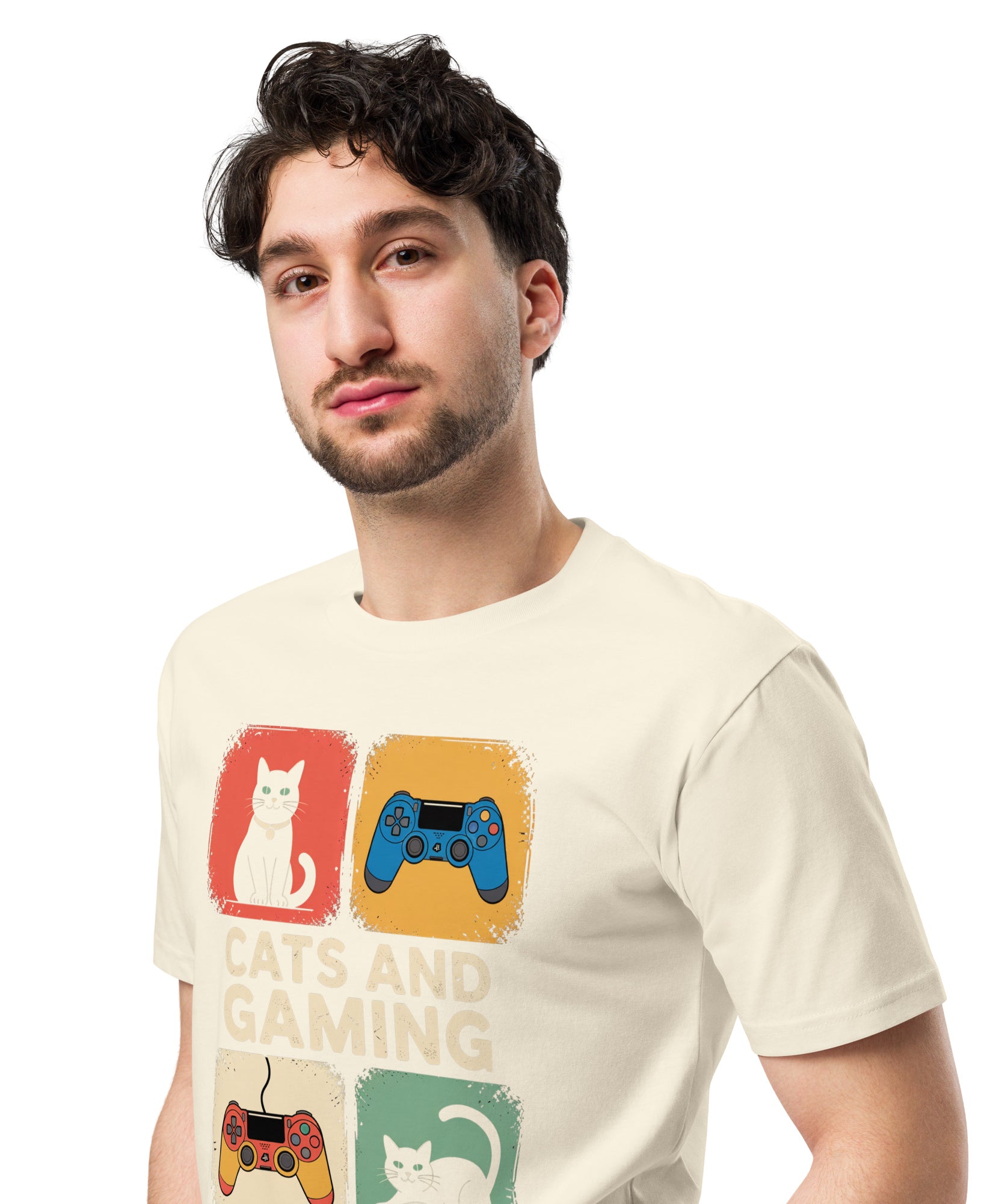 Cats and Gaming Funny Unisex Premium Cotton T-Shirt | Gallory Hive