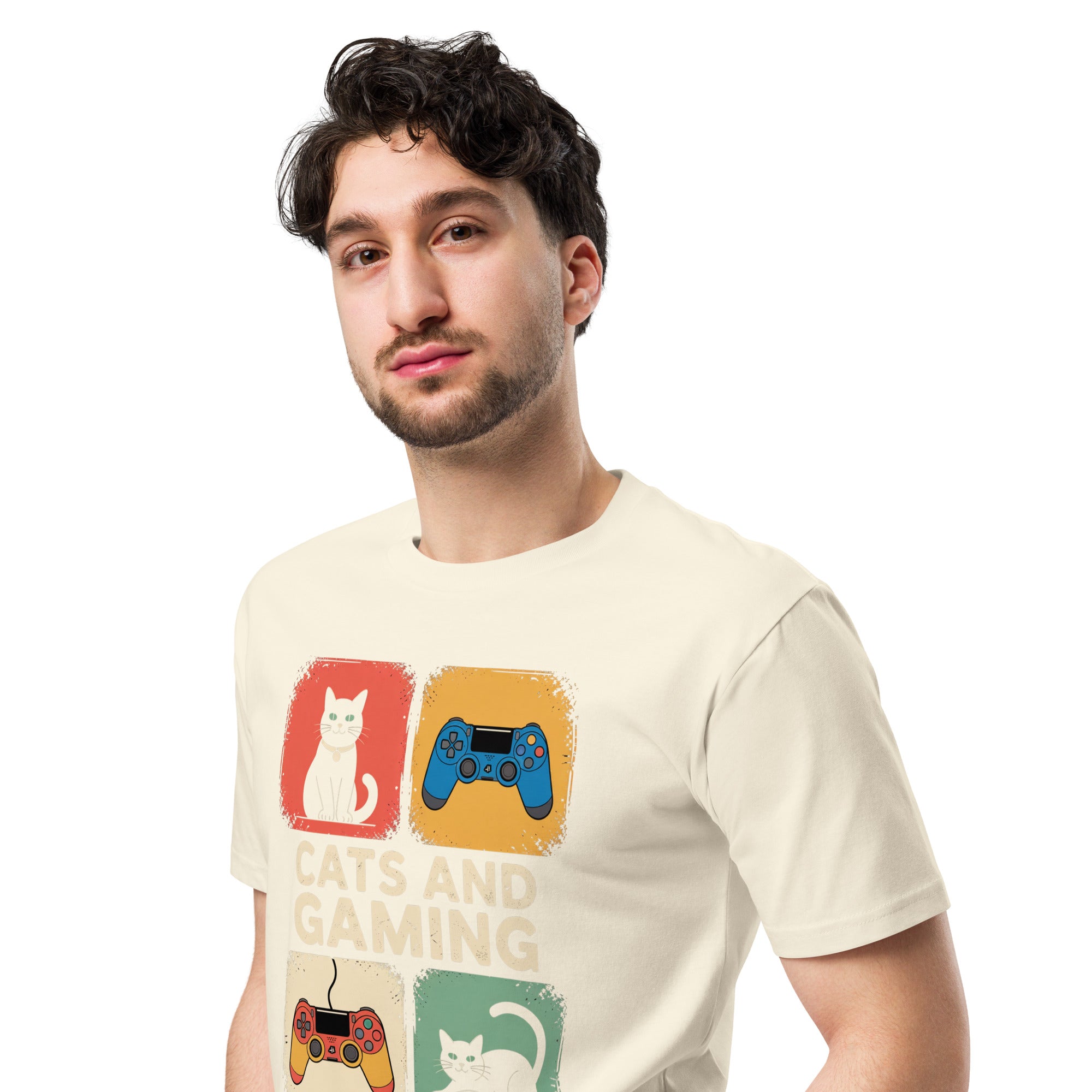 Cats and Gaming Funny Unisex Premium Cotton T-Shirt | Gallory Hive