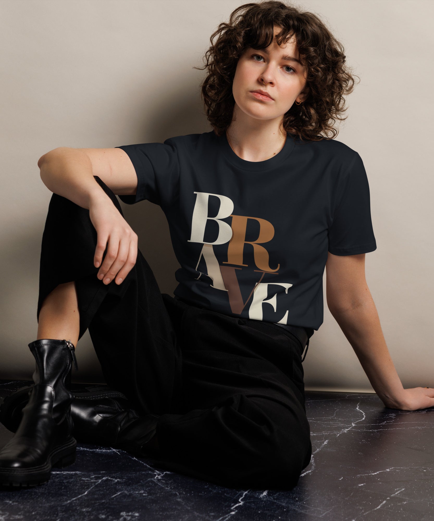 BRAVE Minimalist Neutral Typography Premium T-Shirt | Gallory Hive