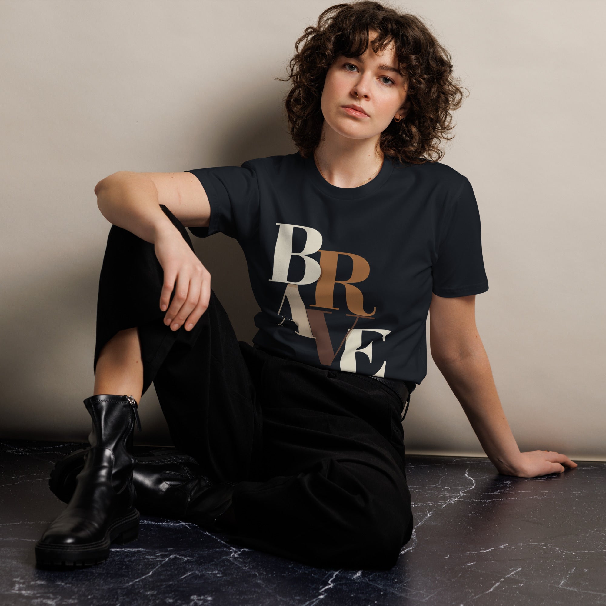 BRAVE Minimalist Neutral Typography Premium T-Shirt | Gallory Hive