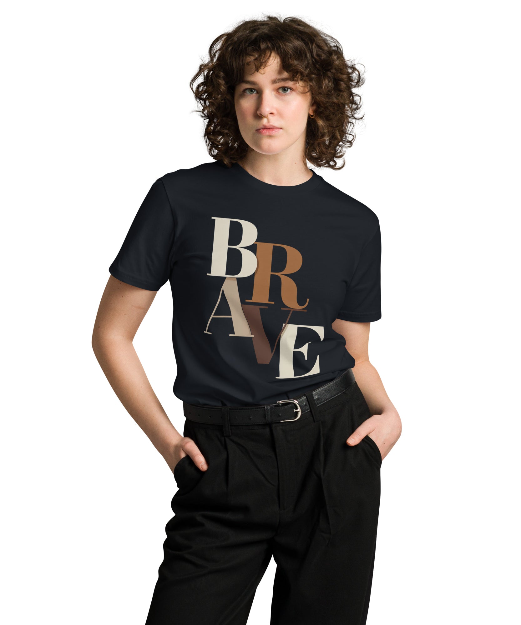 BRAVE Minimalist Neutral Typography Premium T-Shirt | Gallory Hive