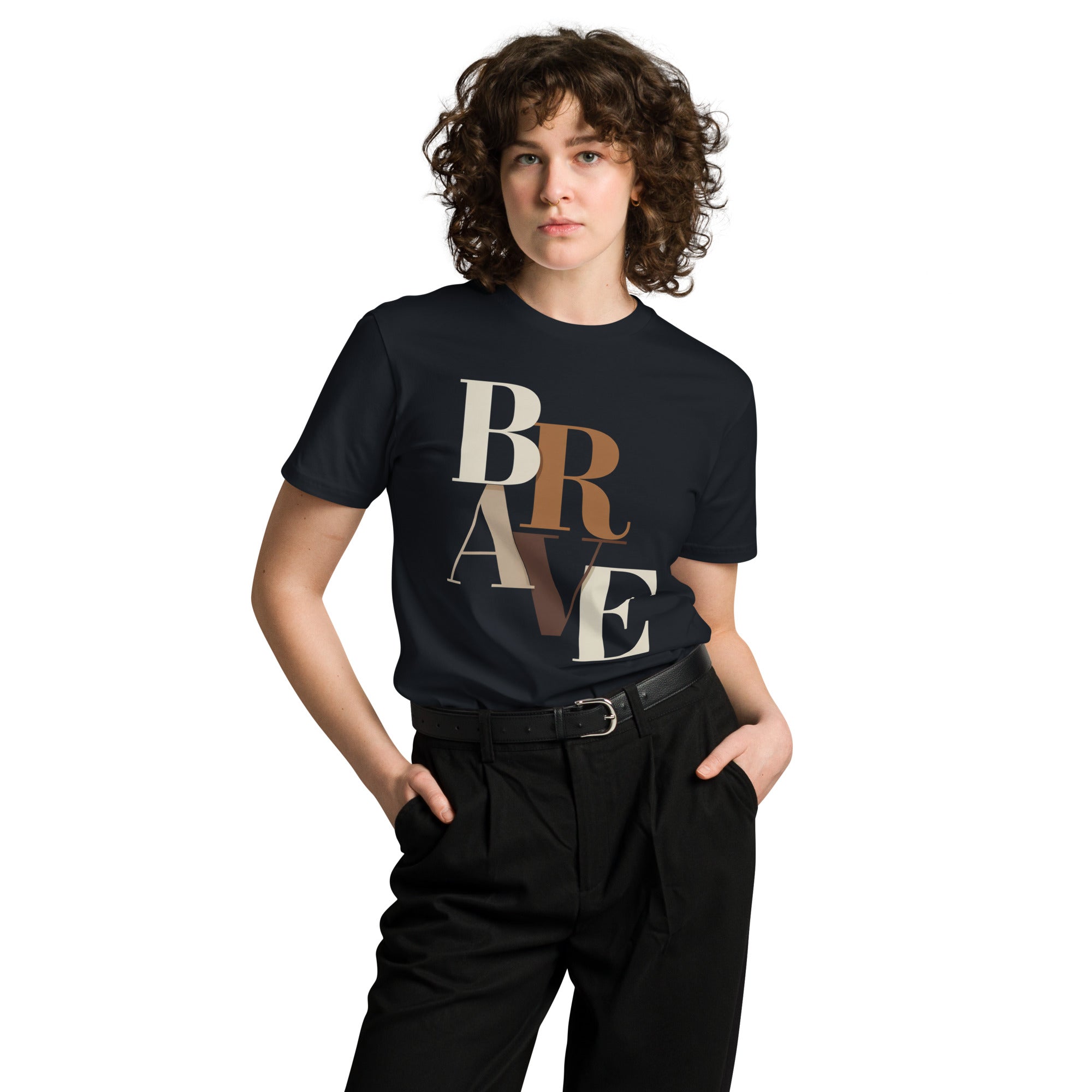 BRAVE Minimalist Neutral Typography Premium T-Shirt | Gallory Hive