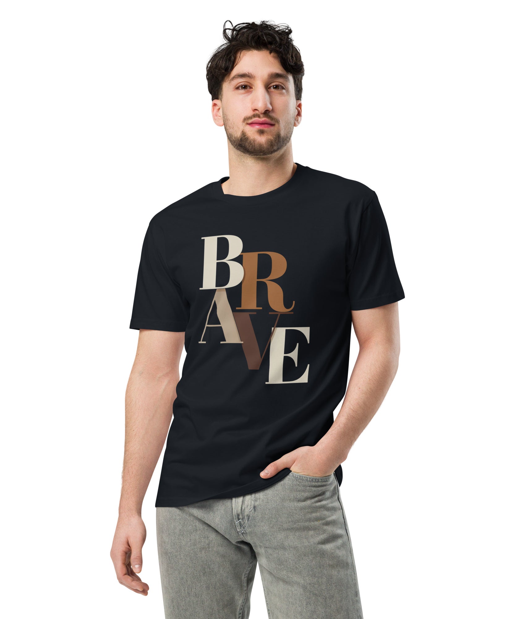 BRAVE Minimalist Neutral Typography Premium T-Shirt | Gallory Hive