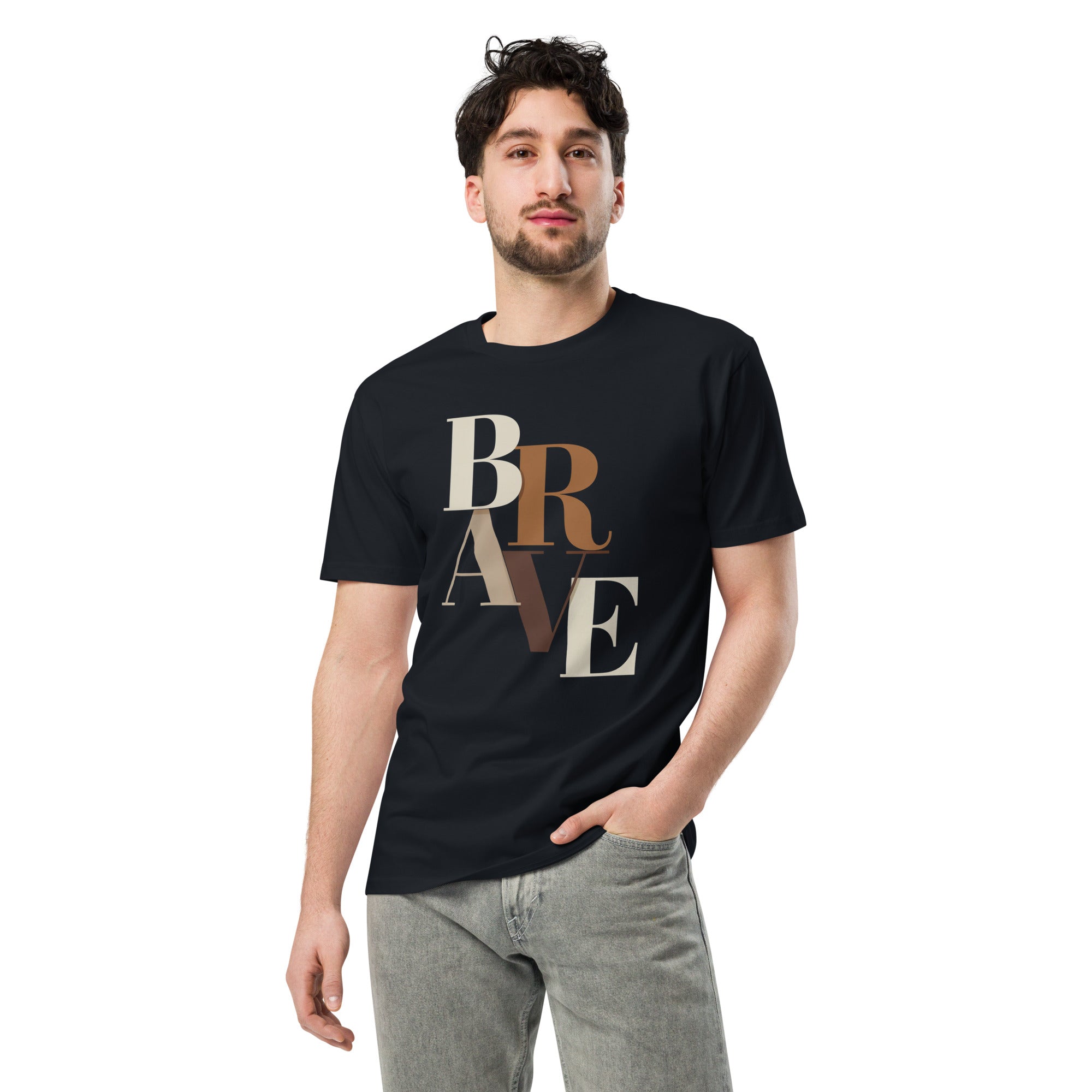 BRAVE Minimalist Neutral Typography Premium T-Shirt | Gallory Hive