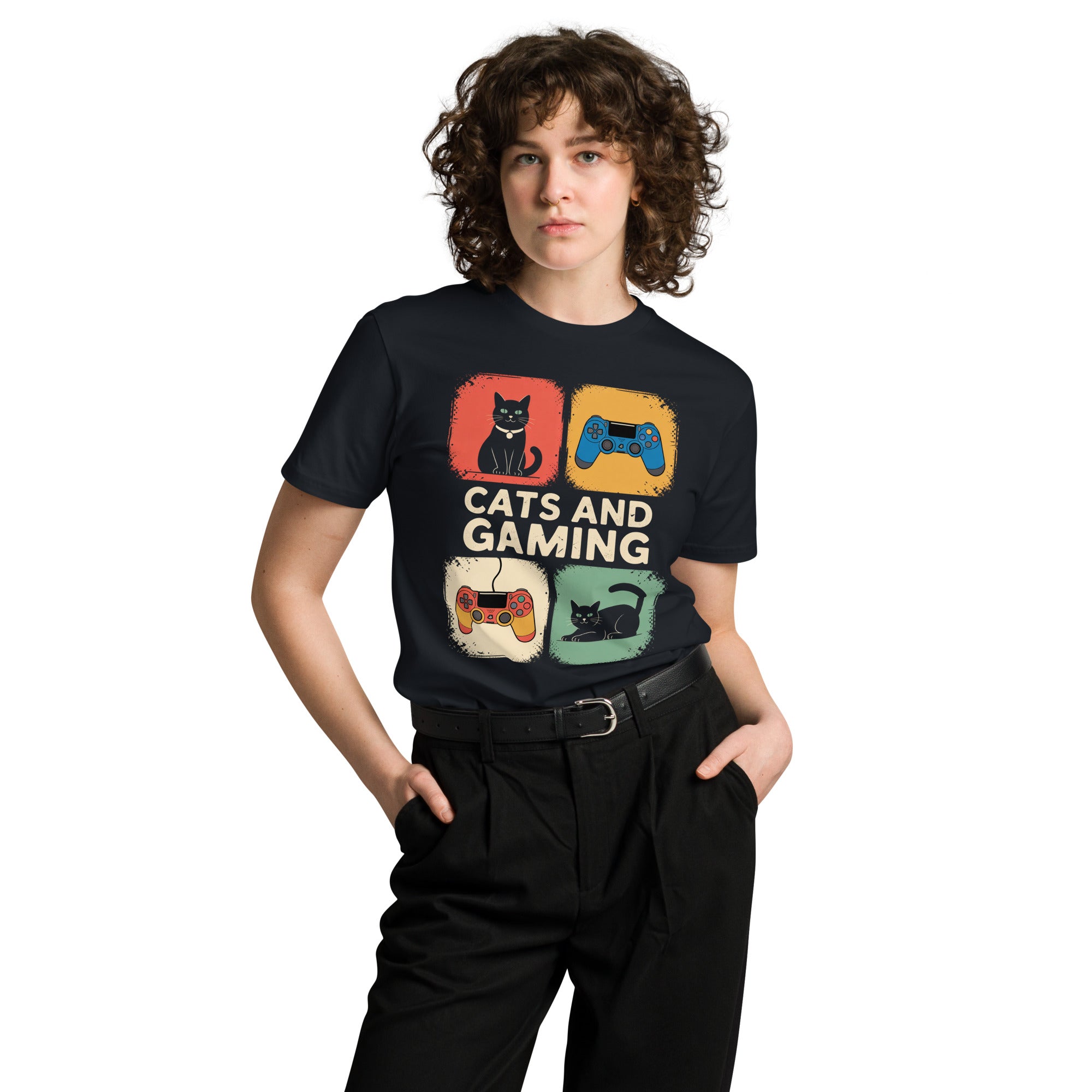 Cats and Gaming Funny Unisex Premium Cotton T-Shirt | Gallory Hive