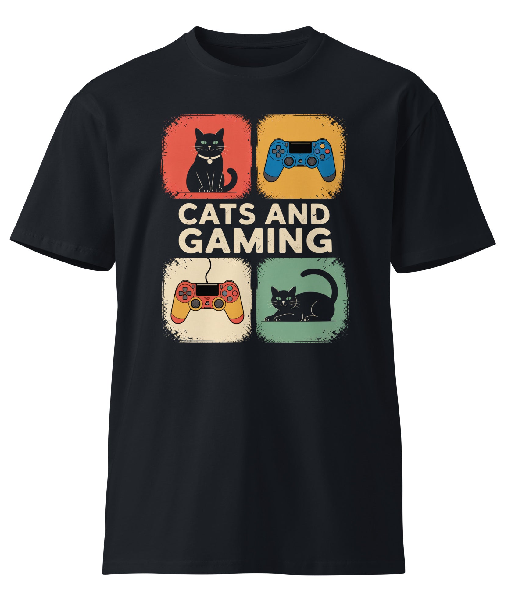Cats and Gaming Funny Unisex Premium Cotton T-Shirt | Gallory Hive