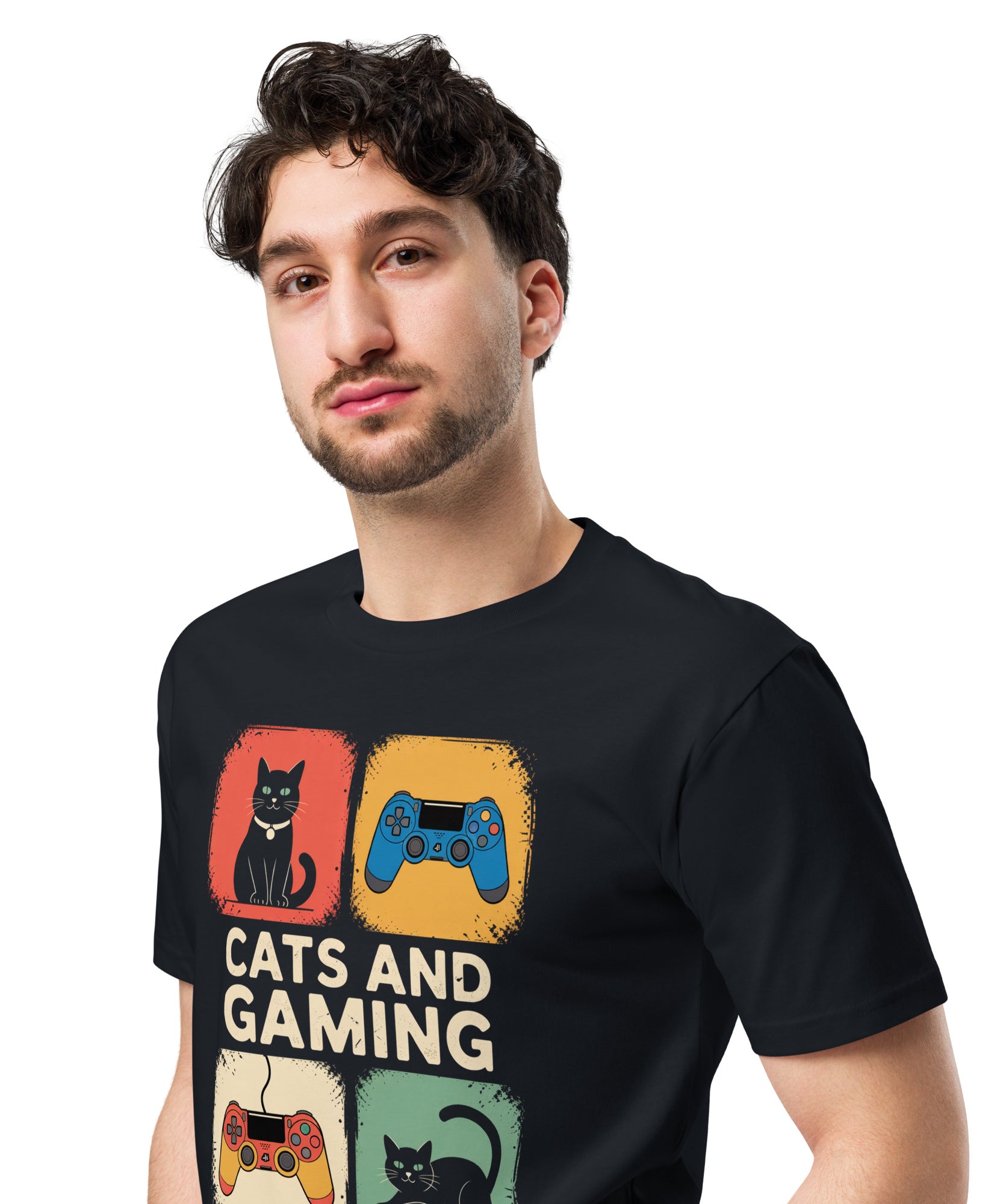 Cats and Gaming Funny Unisex Premium Cotton T-Shirt | Gallory Hive