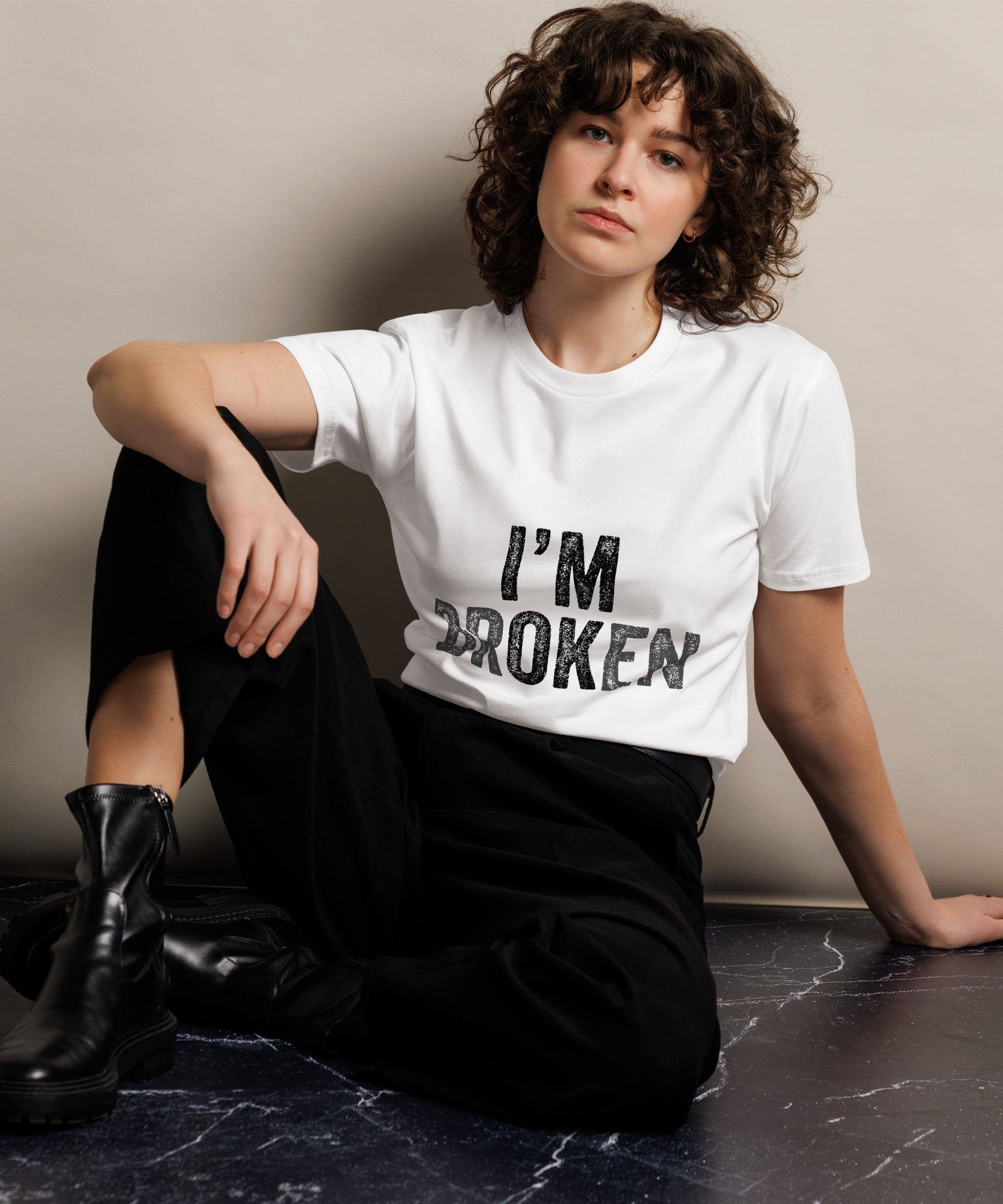 I’m Broken Typography Premium Cotton T-Shirt | Gallory Hive
