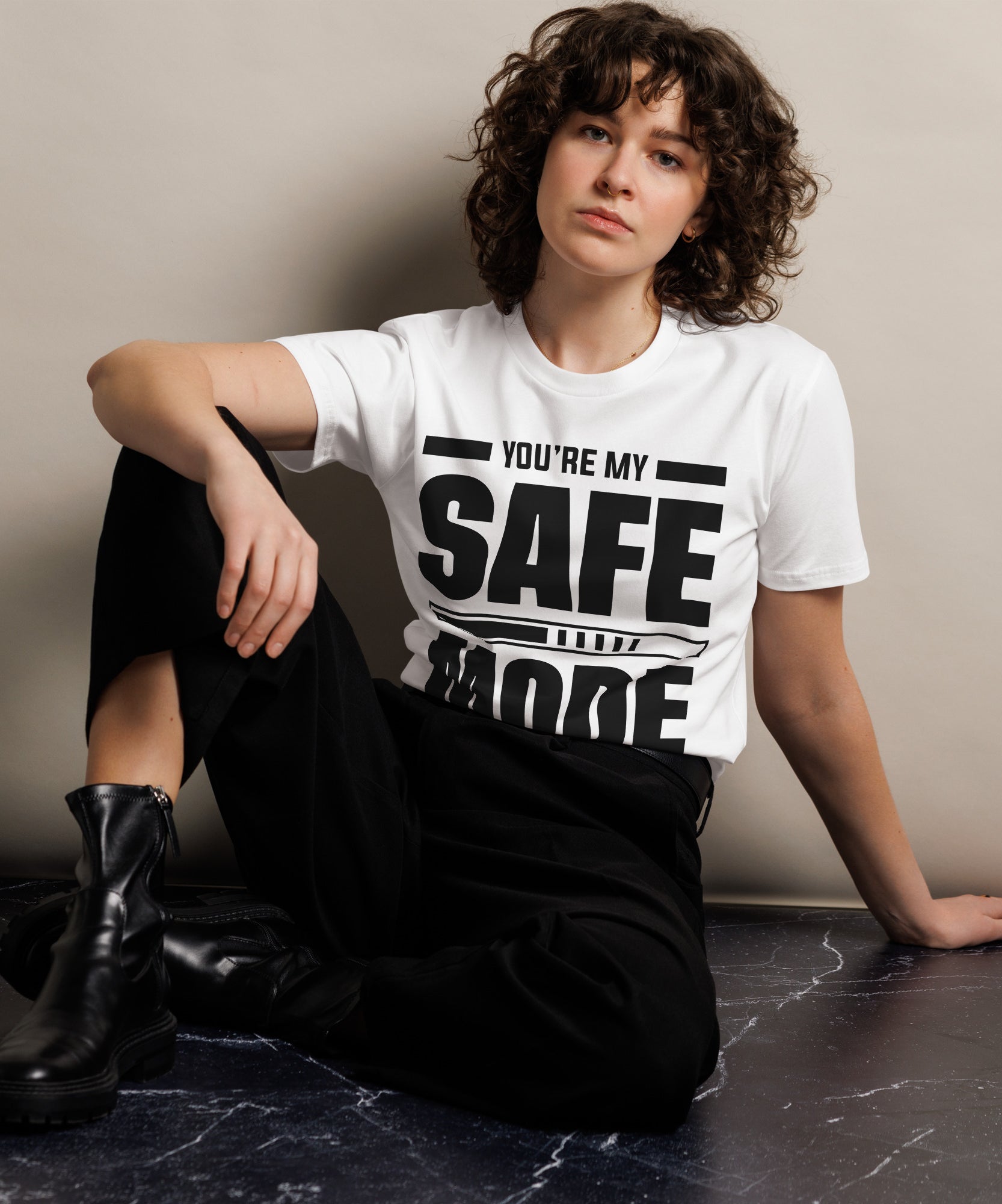 Safe Mode Typography Premium Cotton T-Shirt | Gallory Hive