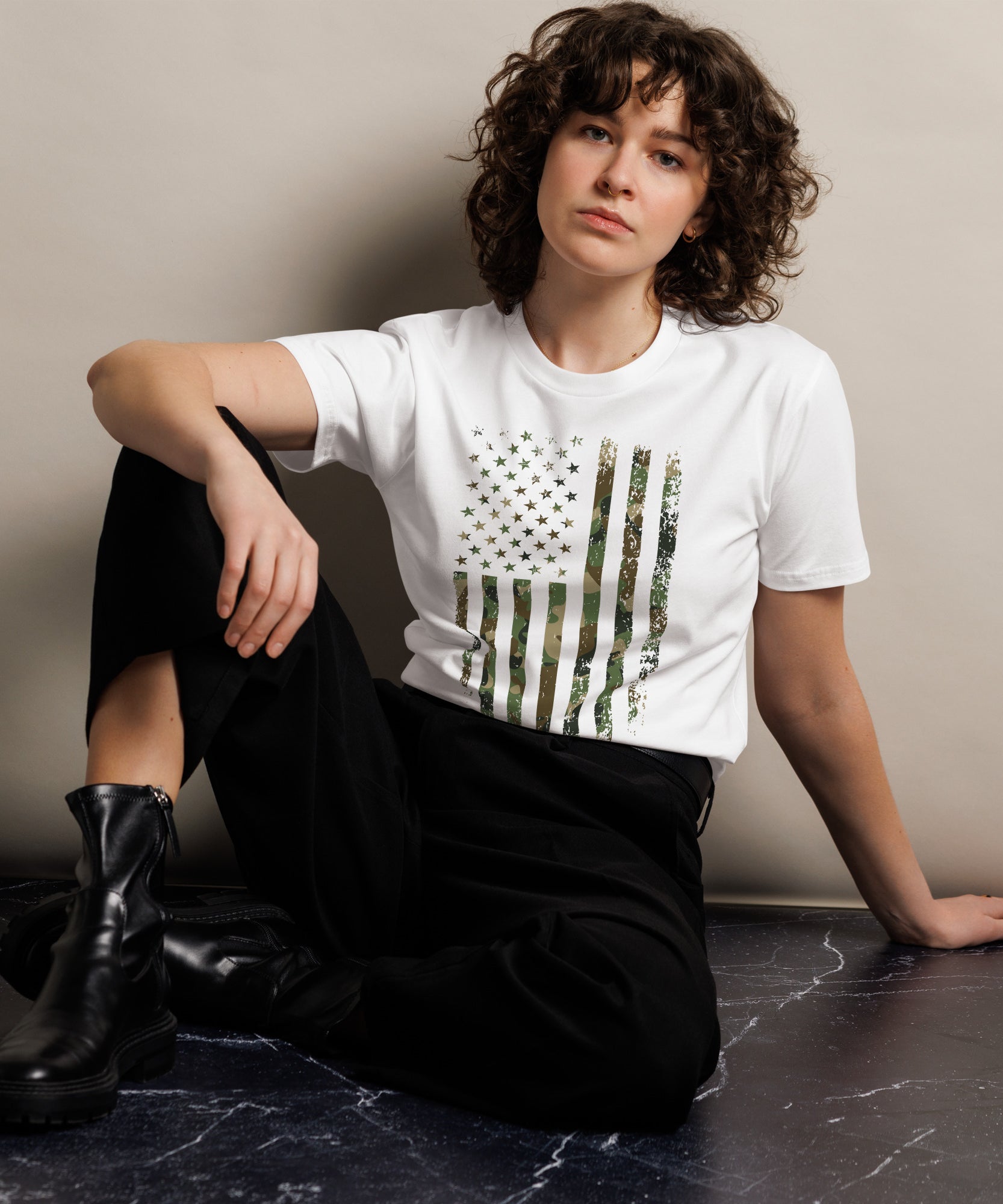 Military Style USA Flag Premium Cotton T-Shirt | Gallory Hive