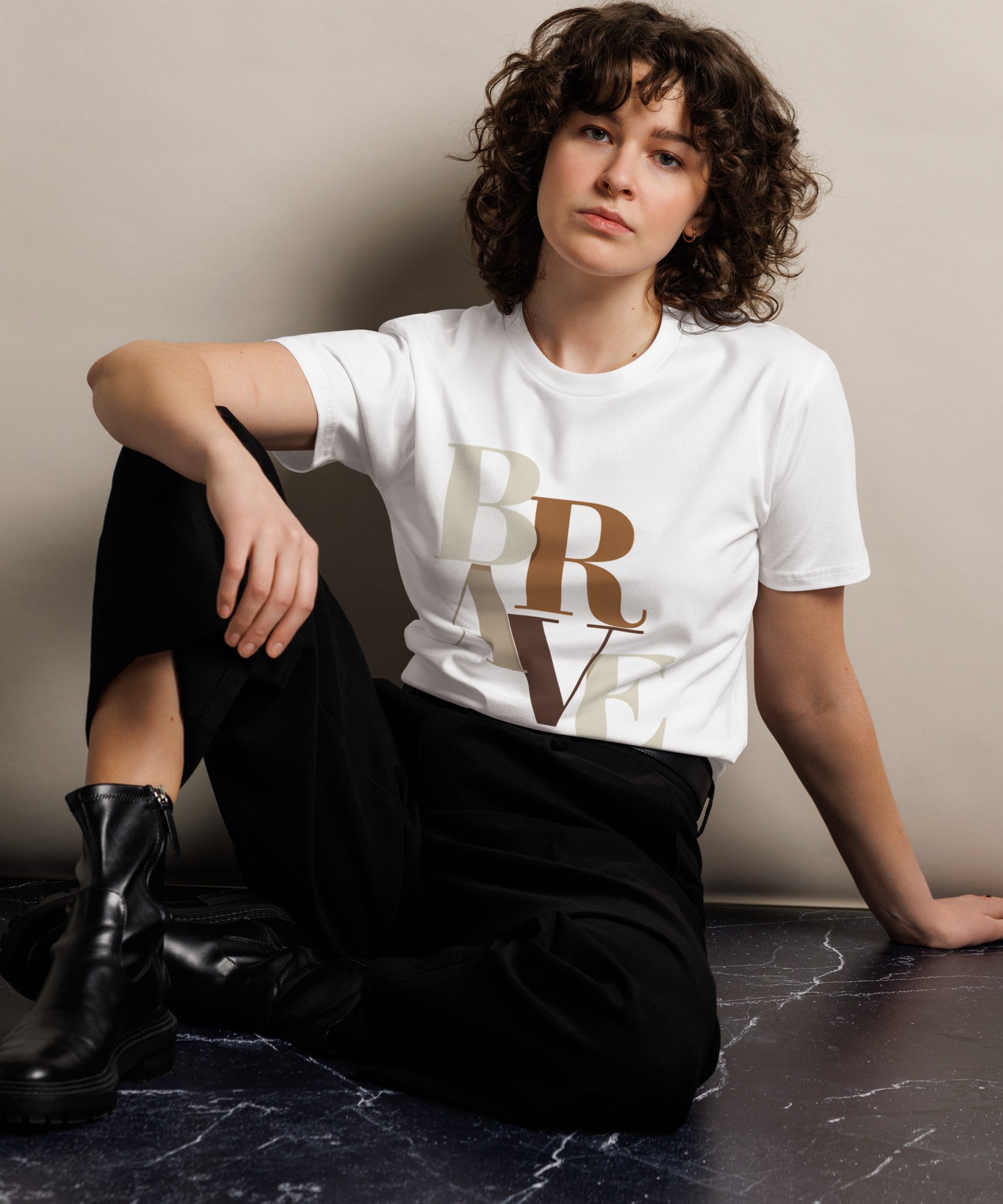 BRAVE Minimalist Neutral Typography Premium T-Shirt | Gallory Hive