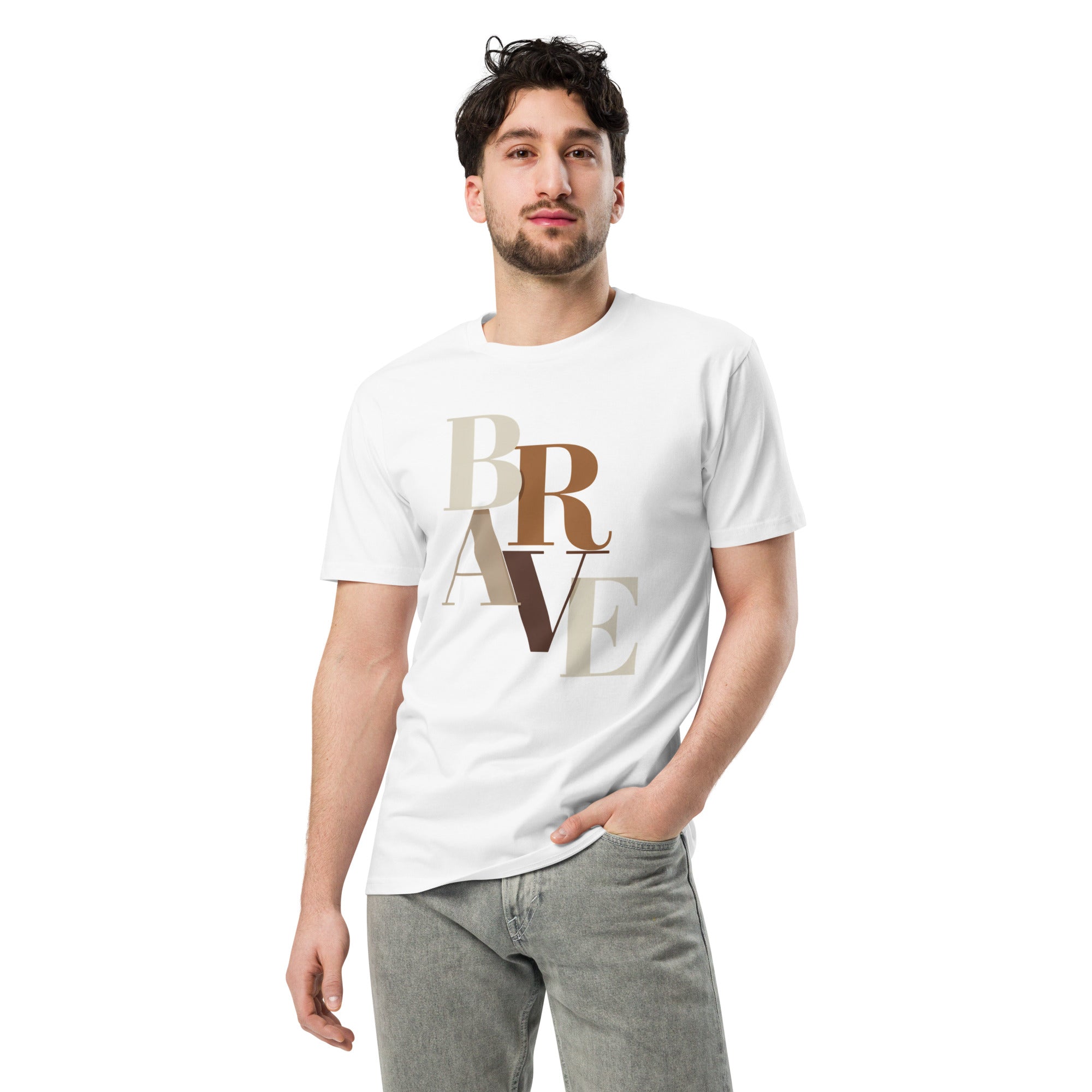 BRAVE Minimalist Neutral Typography Premium T-Shirt | Gallory Hive