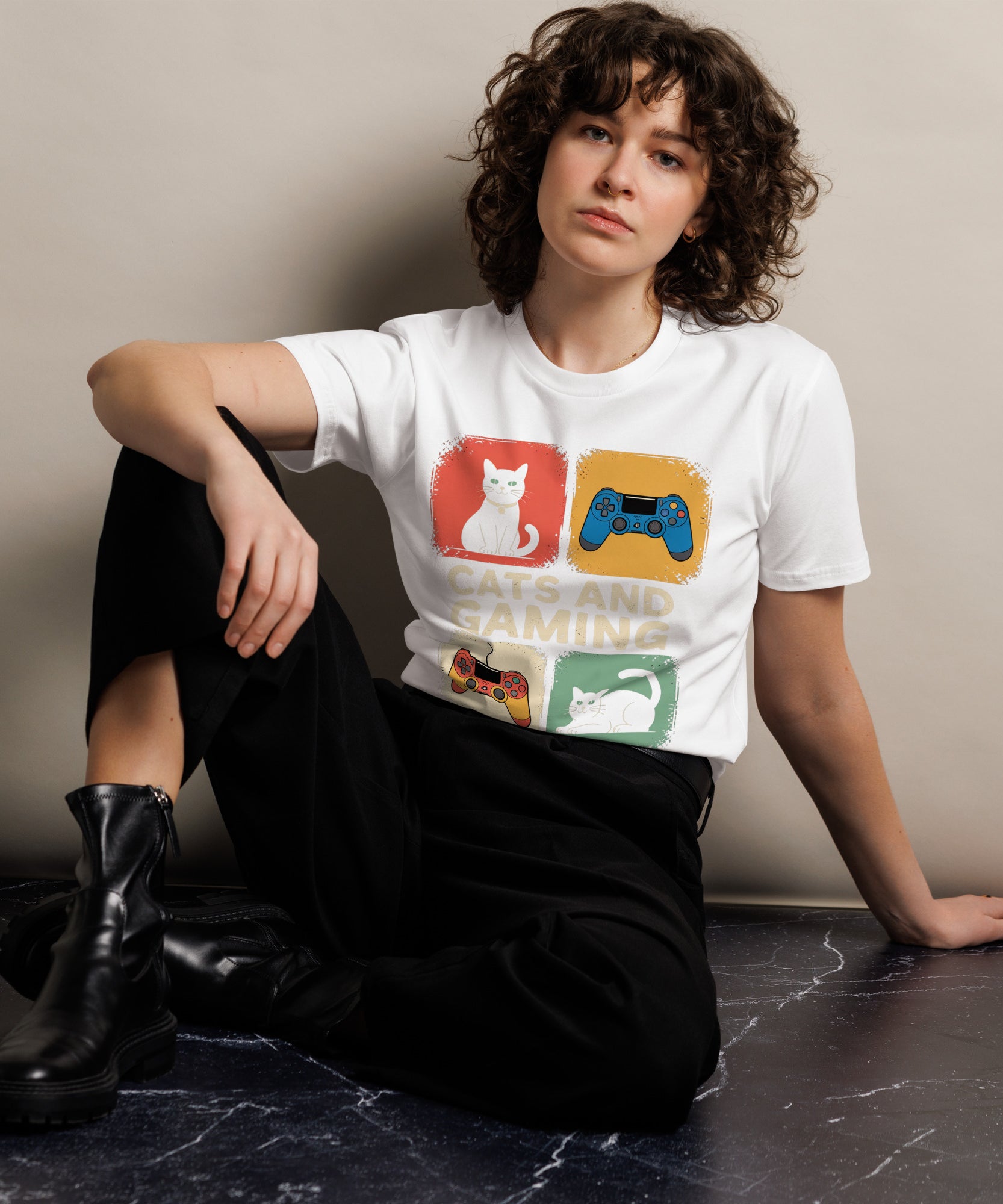 Cats and Gaming Funny Unisex Premium Cotton T-Shirt | Gallory Hive