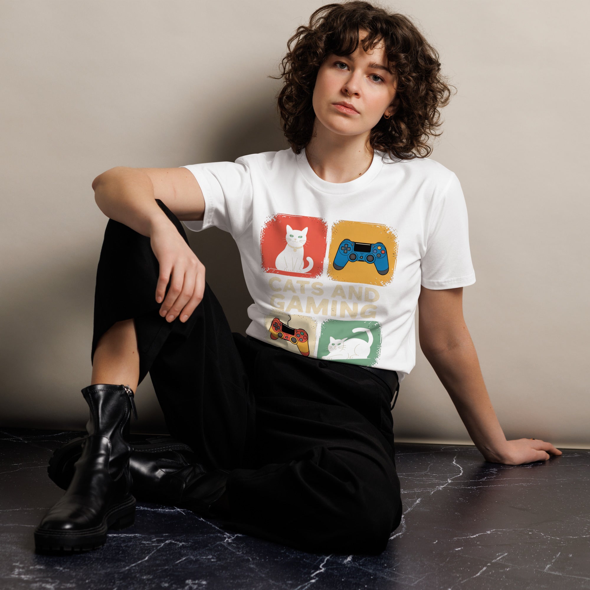 Cats and Gaming Funny Unisex Premium Cotton T-Shirt | Gallory Hive