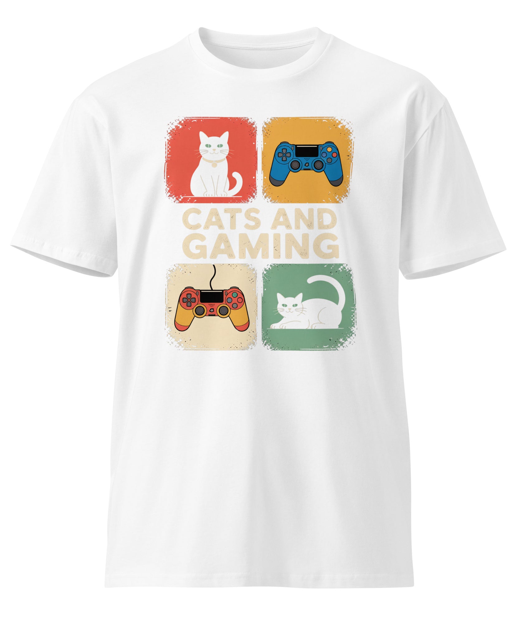 Cats and Gaming Funny Unisex Premium Cotton T-Shirt | Gallory Hive