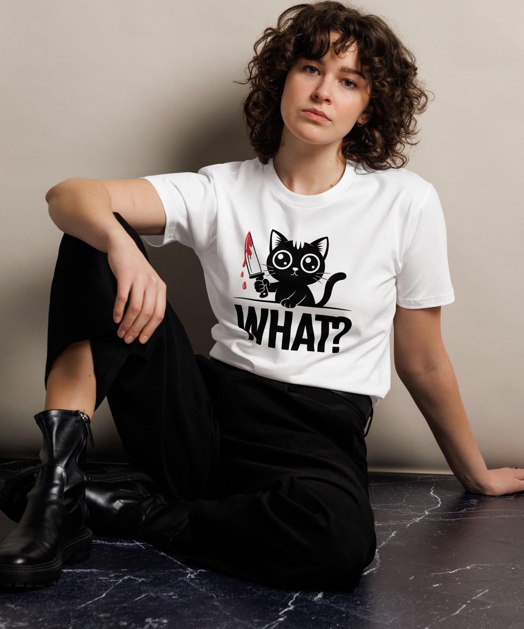 Funny Horror Cat What Graphic Unisex Premium T-Shirt | Gallory Hive
