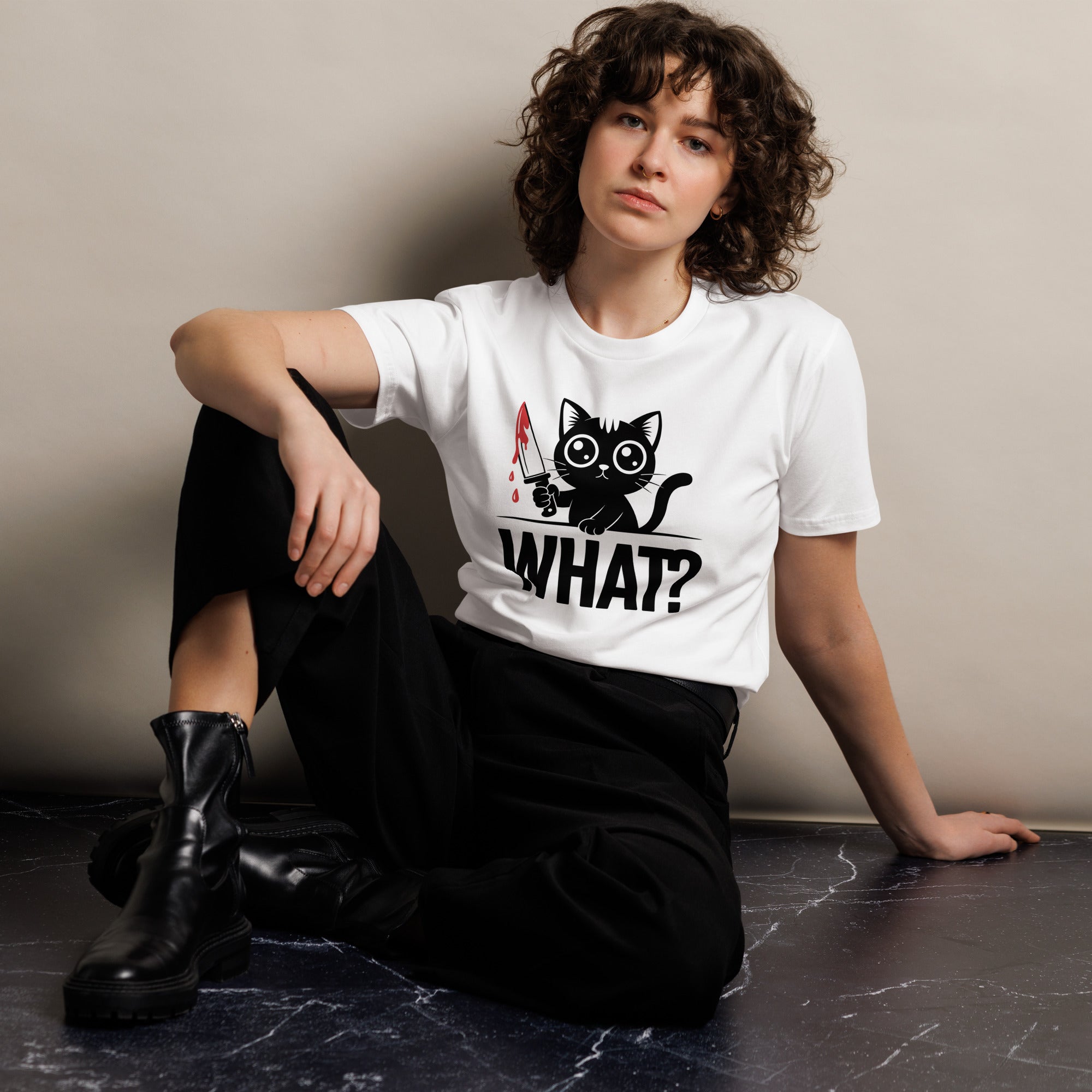 Funny Horror Cat What Graphic Unisex Premium T-Shirt | Gallory Hive