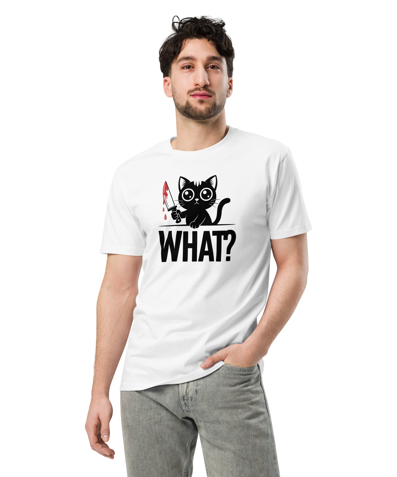 Funny Horror Cat What Graphic Unisex Premium T-Shirt | Gallory Hive