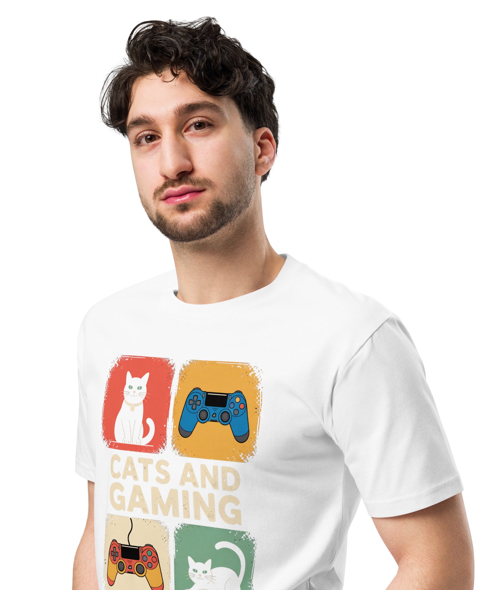 Cats and Gaming Funny Unisex Premium Cotton T-Shirt | Gallory Hive