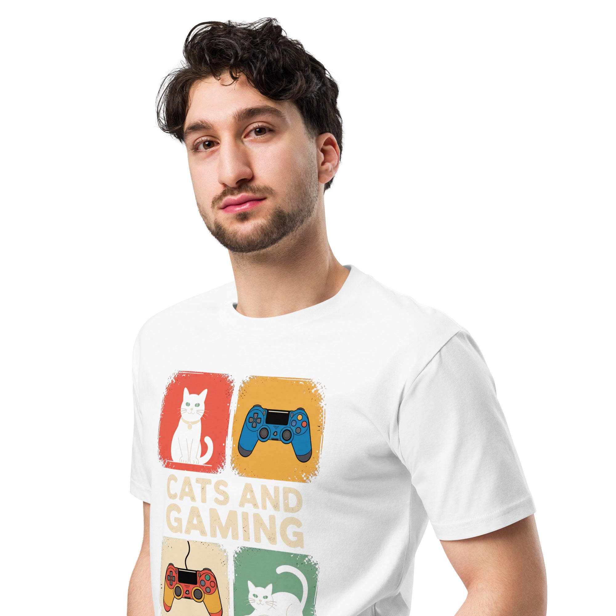 Cats and Gaming Funny Unisex Premium Cotton T-Shirt | Gallory Hive