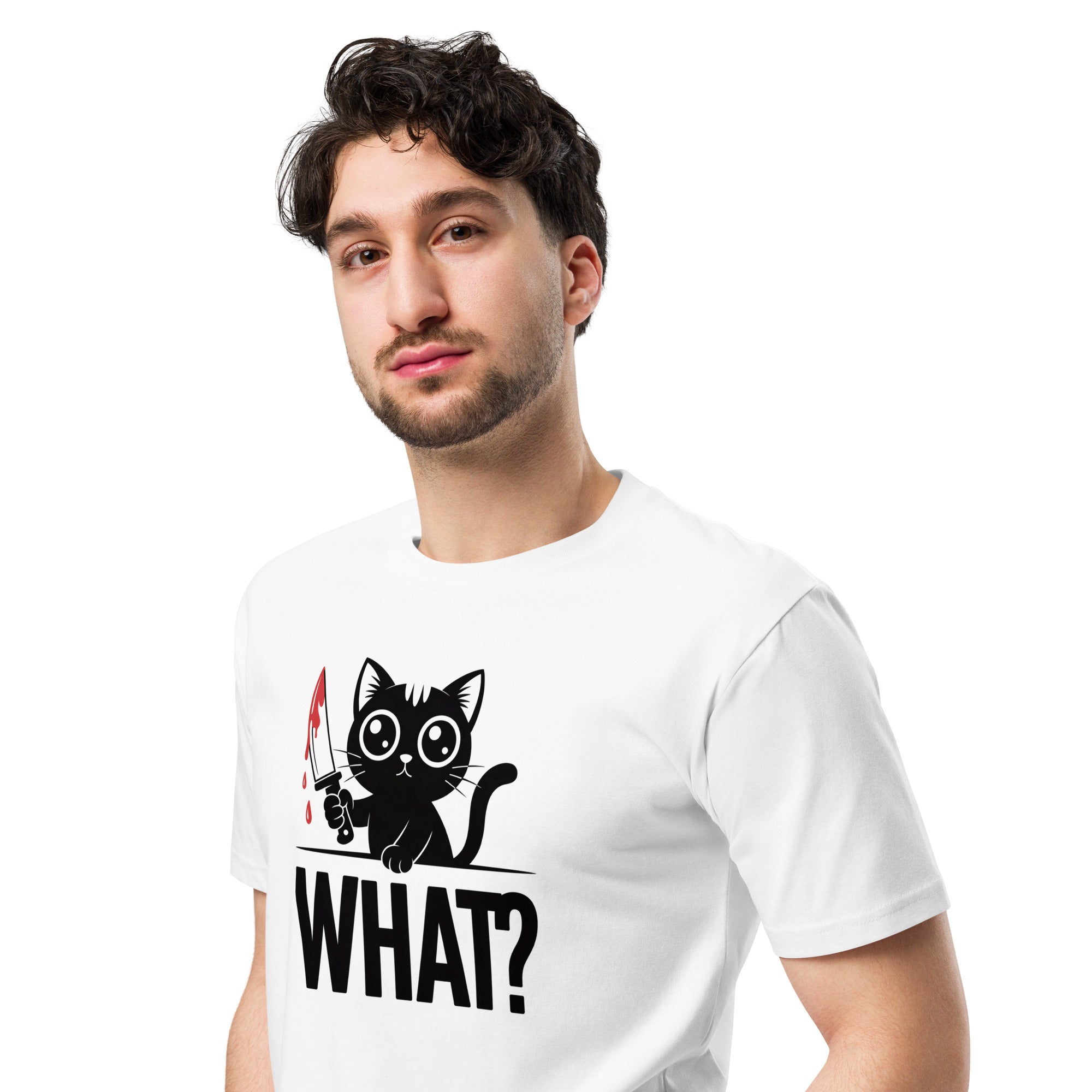 Funny Horror Cat What Graphic Unisex Premium T-Shirt | Gallory Hive