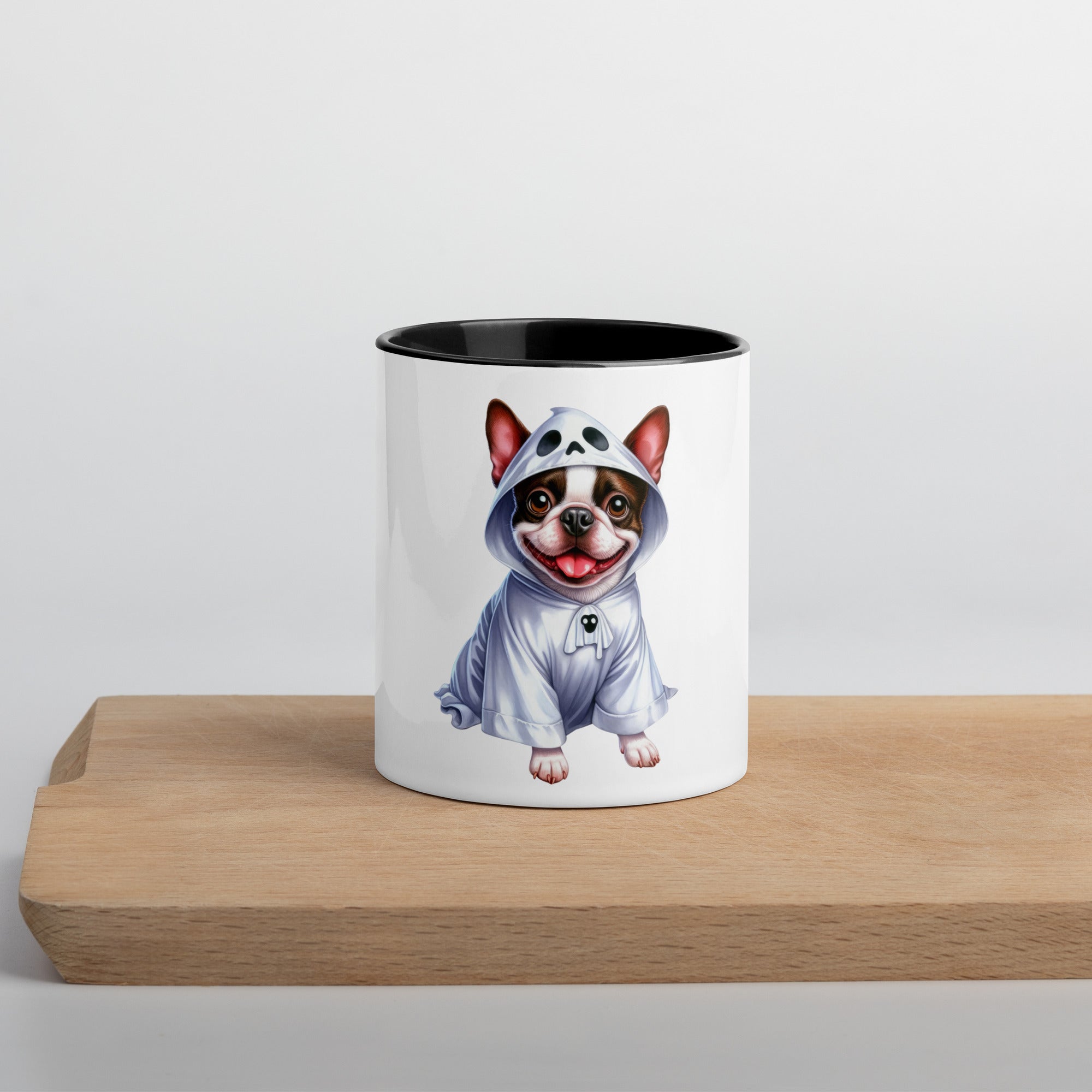 Halloween Dog Mug – Boston Terrier in Ghost Costume | Gallory Hive