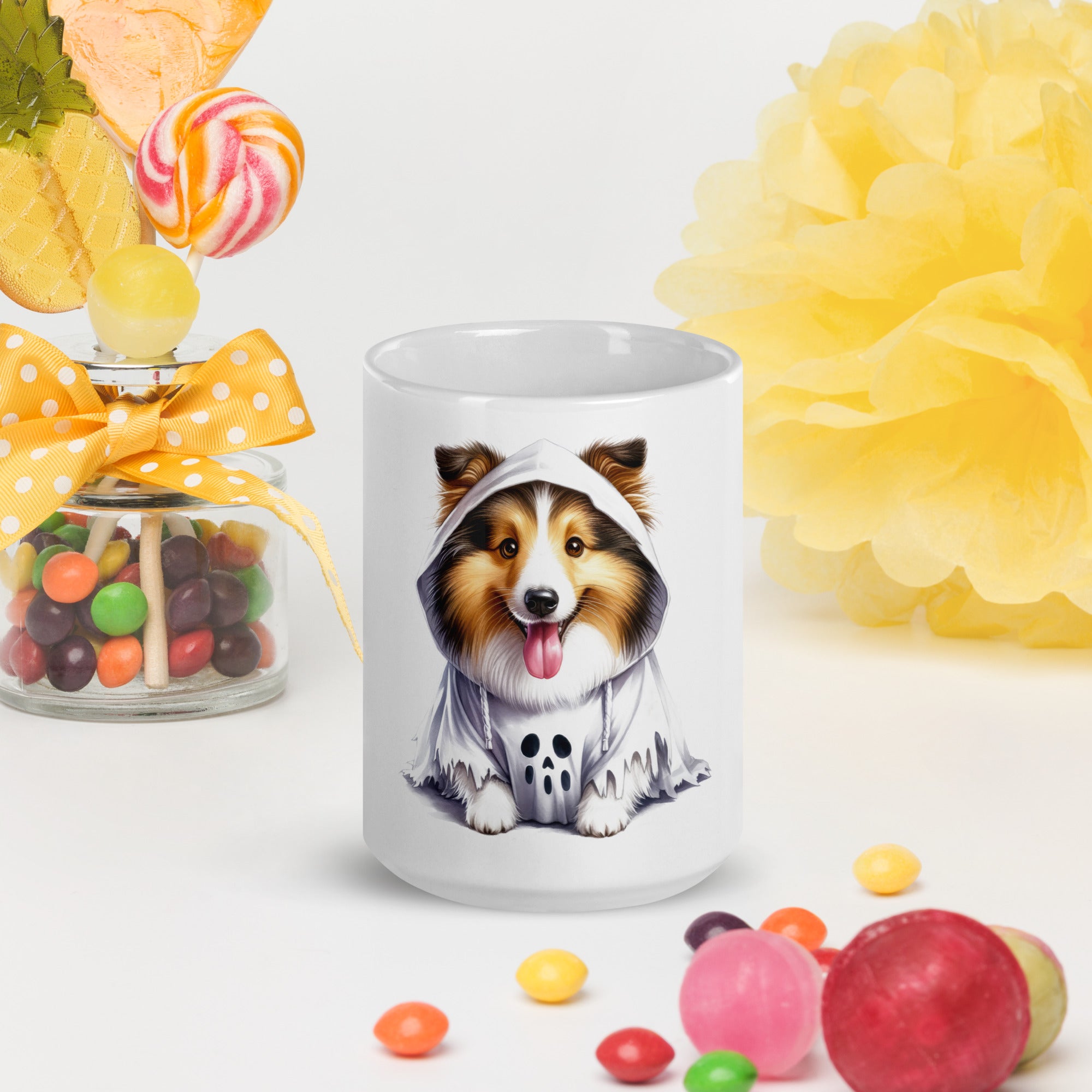 Ceramic Mug – Sheltie in Ghost Costume | Gallory Hive